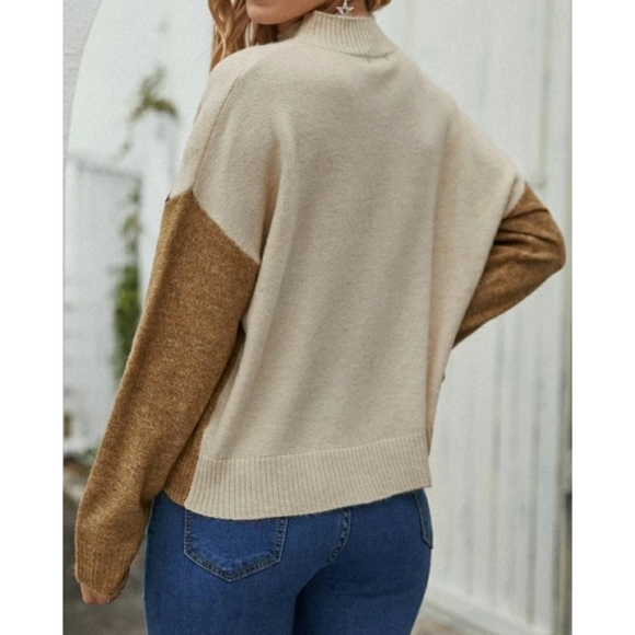 Cream, maroon, tan long sleeve sweater. Soft & cozy. - Picture 4 of 4